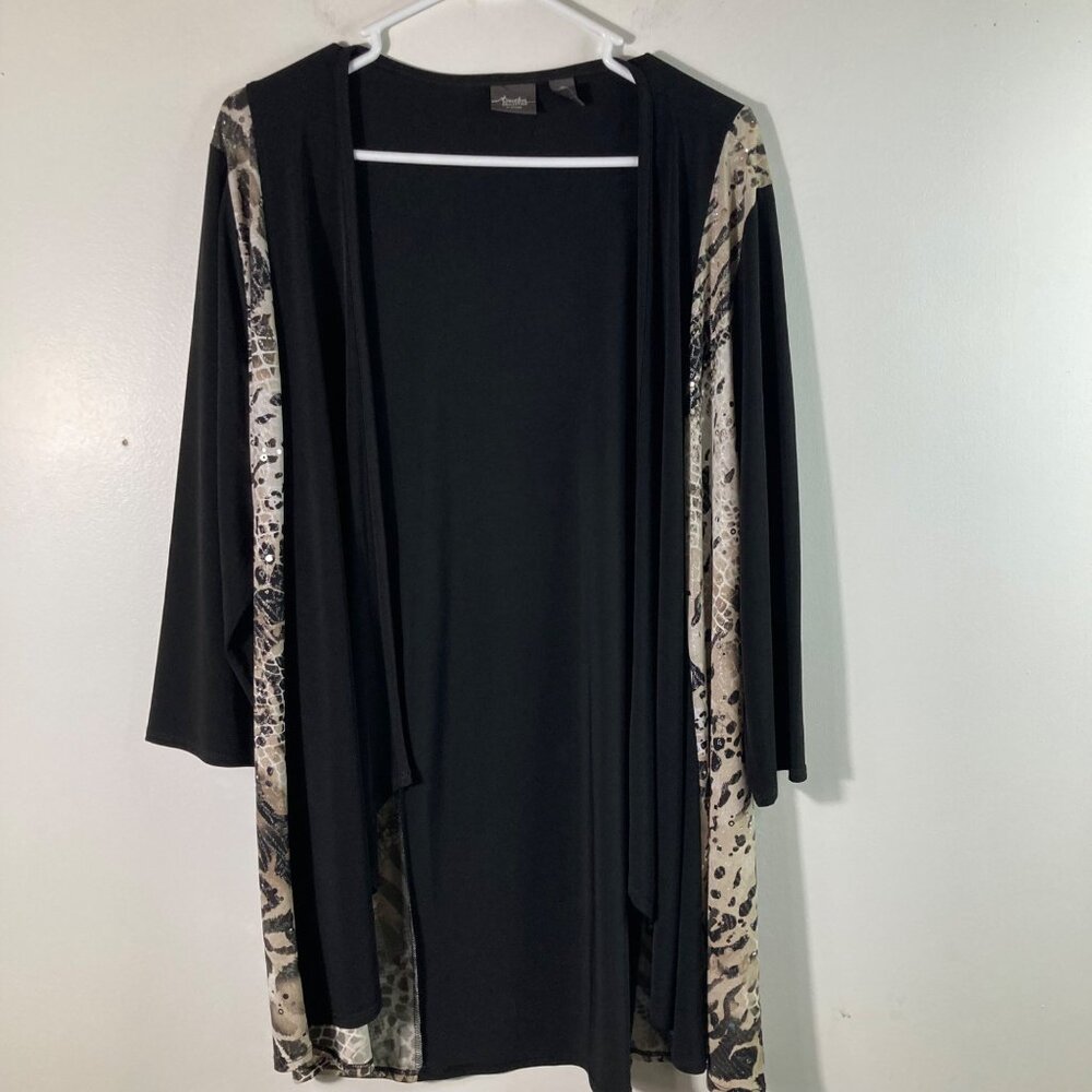 Womens Chicos Travelers Collection‎ Open Cardigan Animal Print Beads L